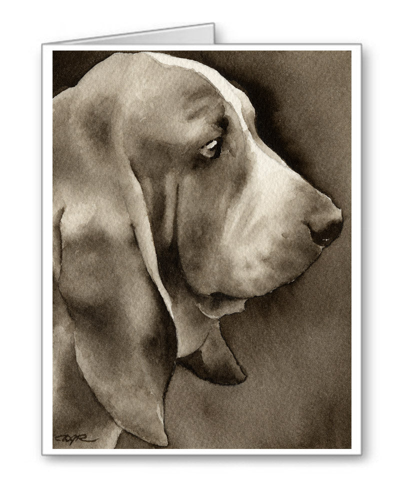 Basset Hound Watercolor Note Card Art by Artist DJ Rogers