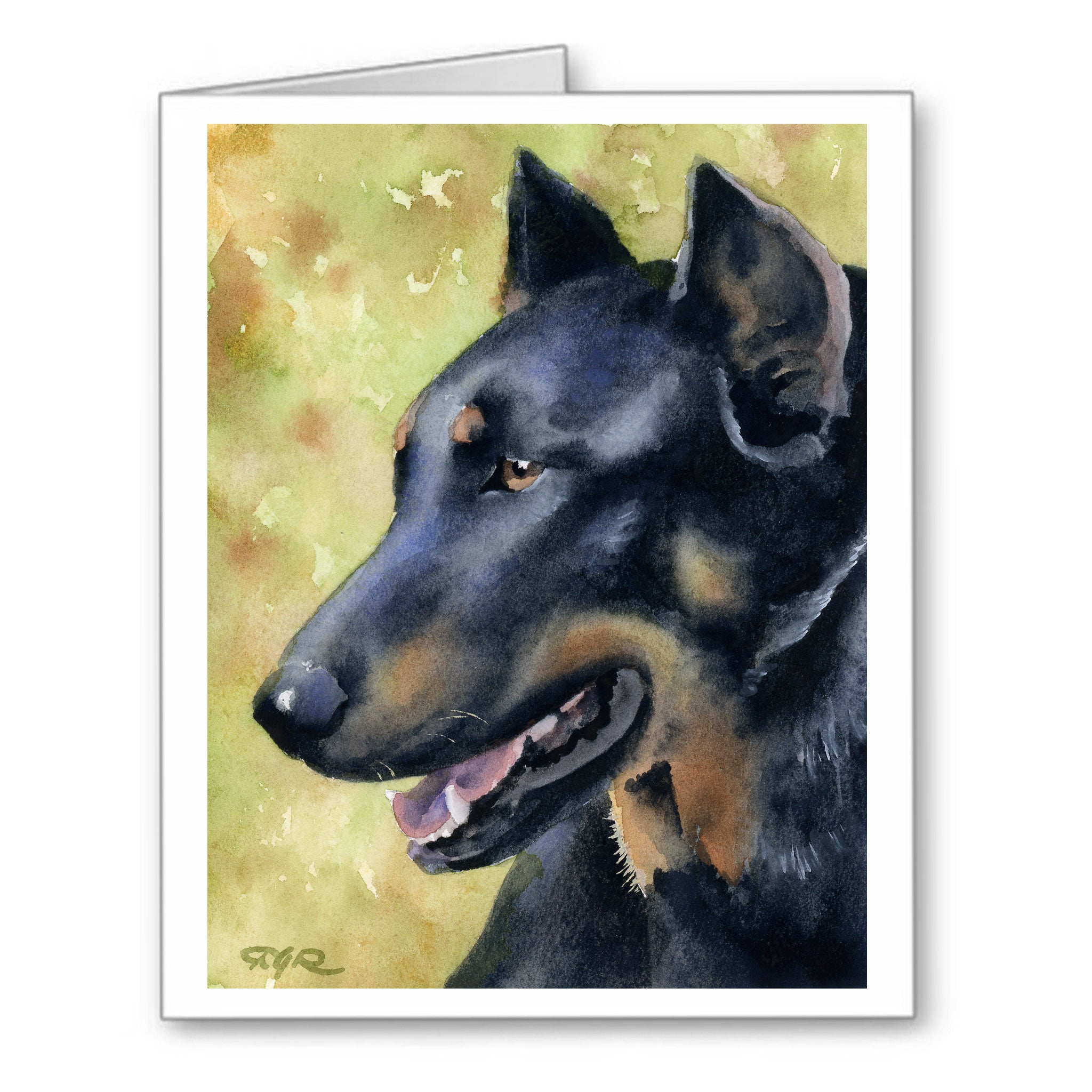 Beauceron Watercolor Note Card Art by Artist DJ Rogers