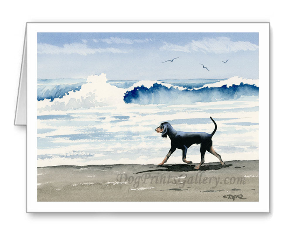 Black Tan Coonhound Watercolor Note Card Art by Artist DJ Rogers