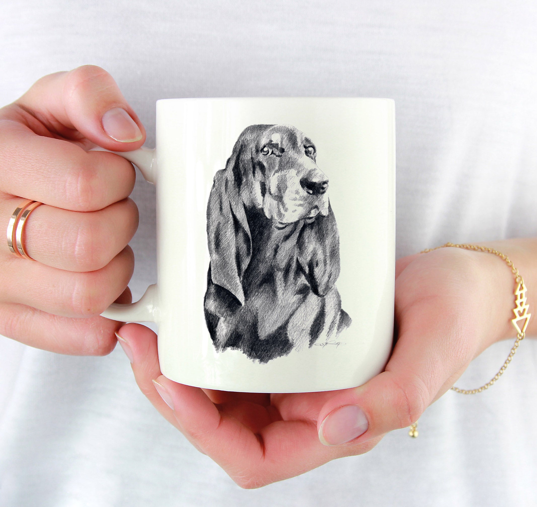 Black Tan Coonhound Pencil Mug Art by Artist DJ Rogers