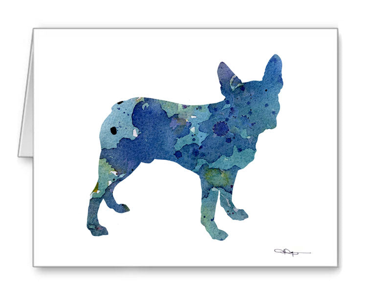 Boston Terrier Abstract Watercolor Note Card Art by Artist DJ Rogers