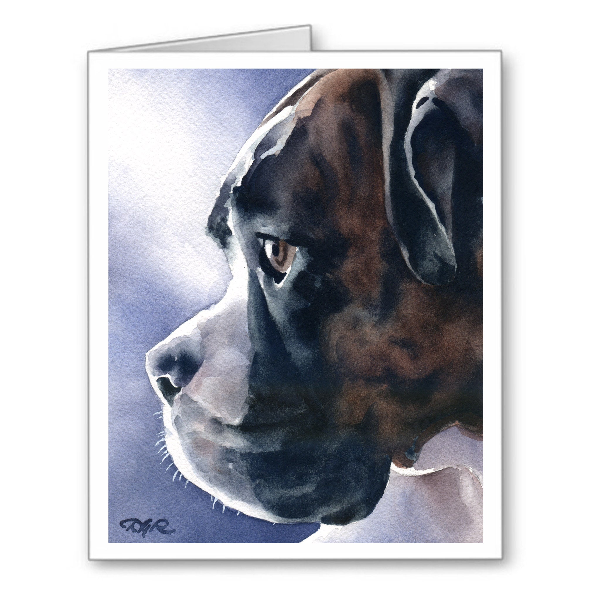 Boxer Watercolor Note Card Art by Artist DJ Rogers