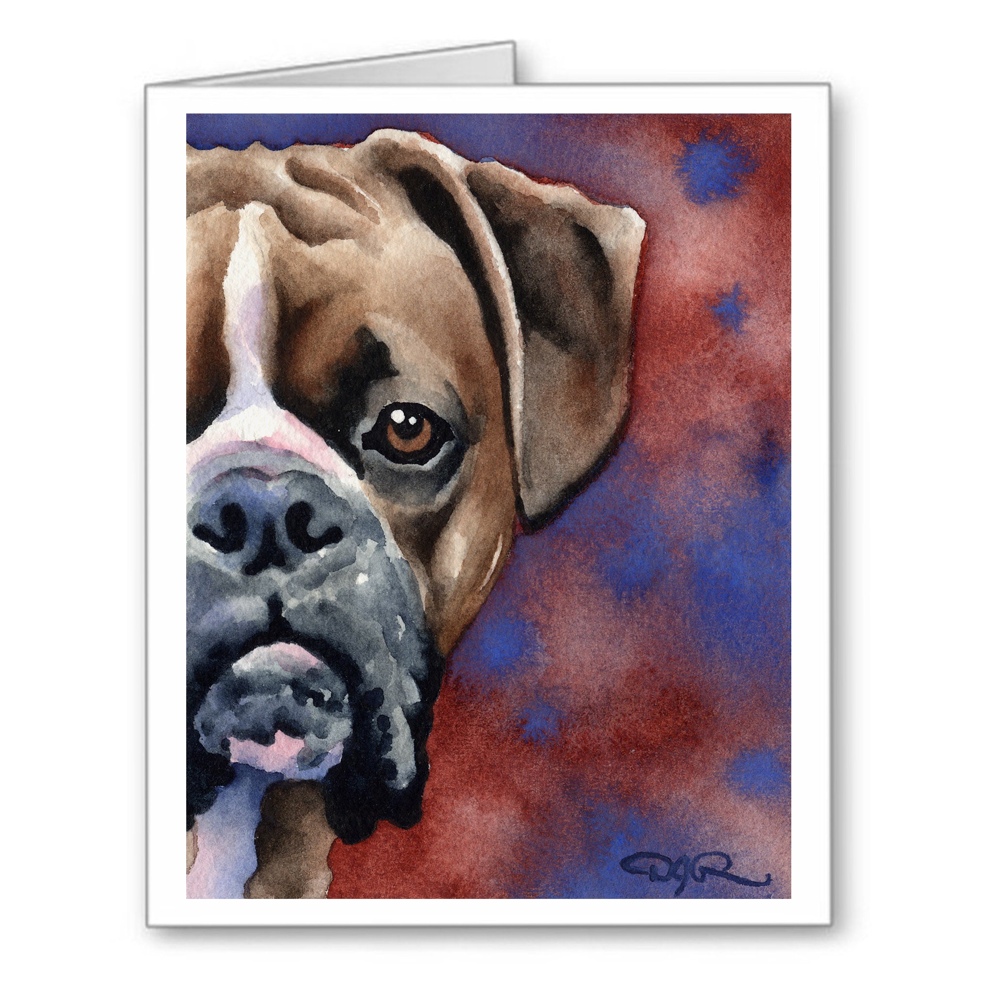 Boxer Watercolor Note Card Art by Artist DJ Rogers
