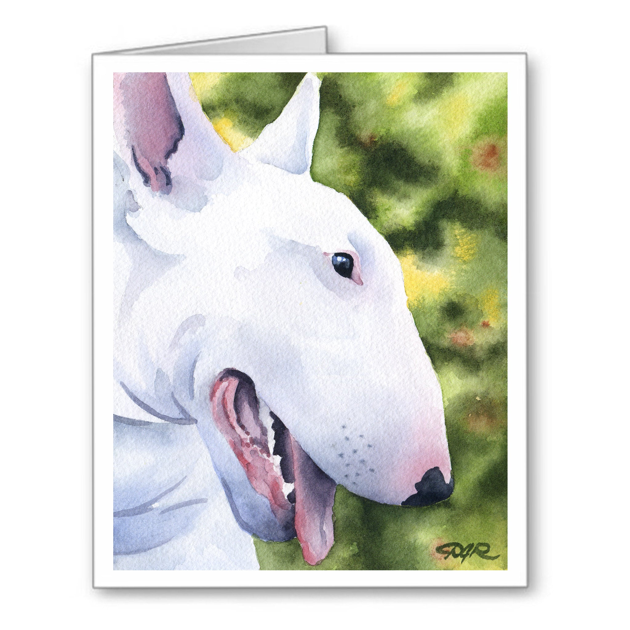 Bull Terrier Watercolor Note Card Art by Artist DJ Rogers