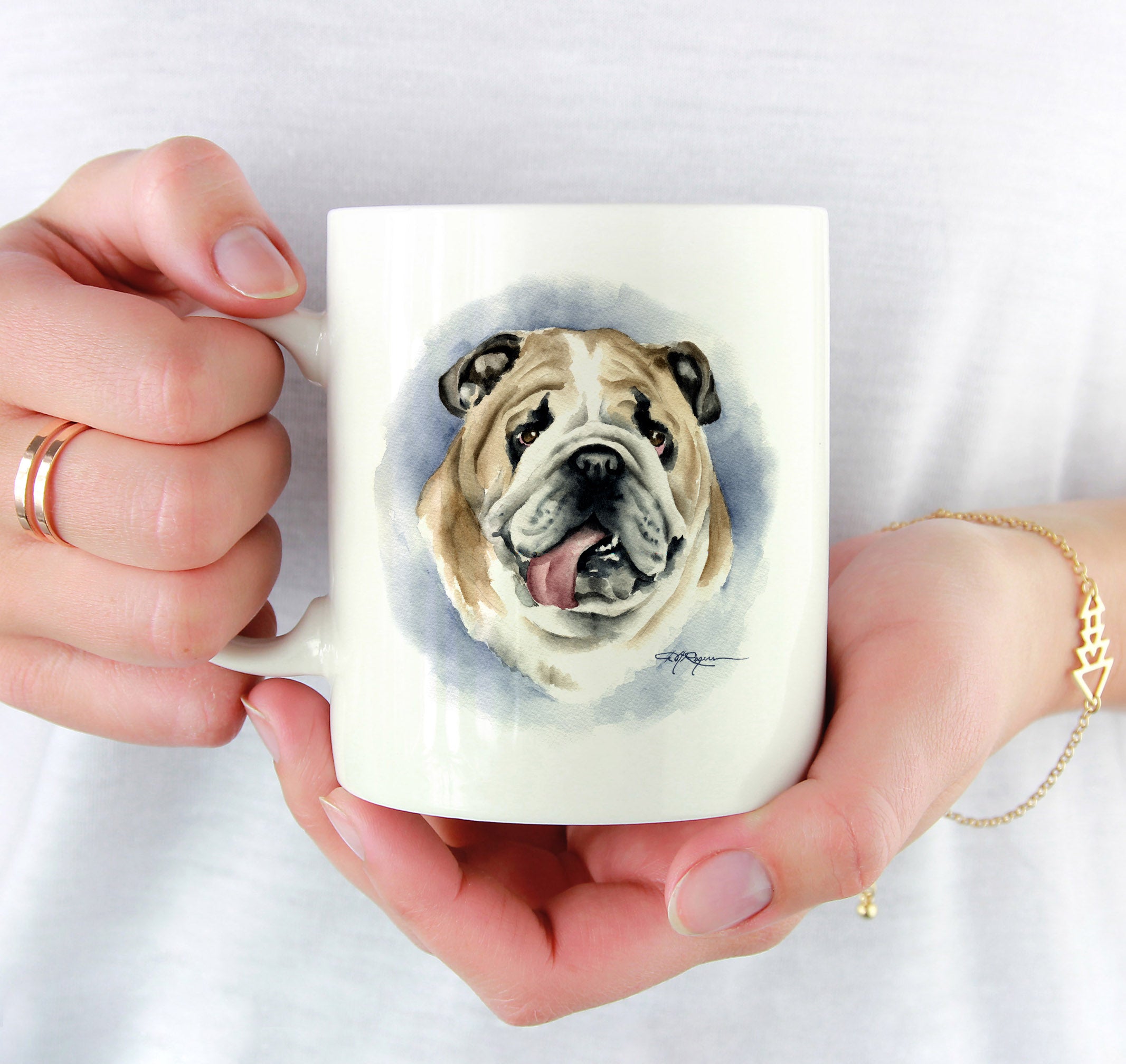 Bulldog Watercolor Mug Art by Artist DJ Rogers