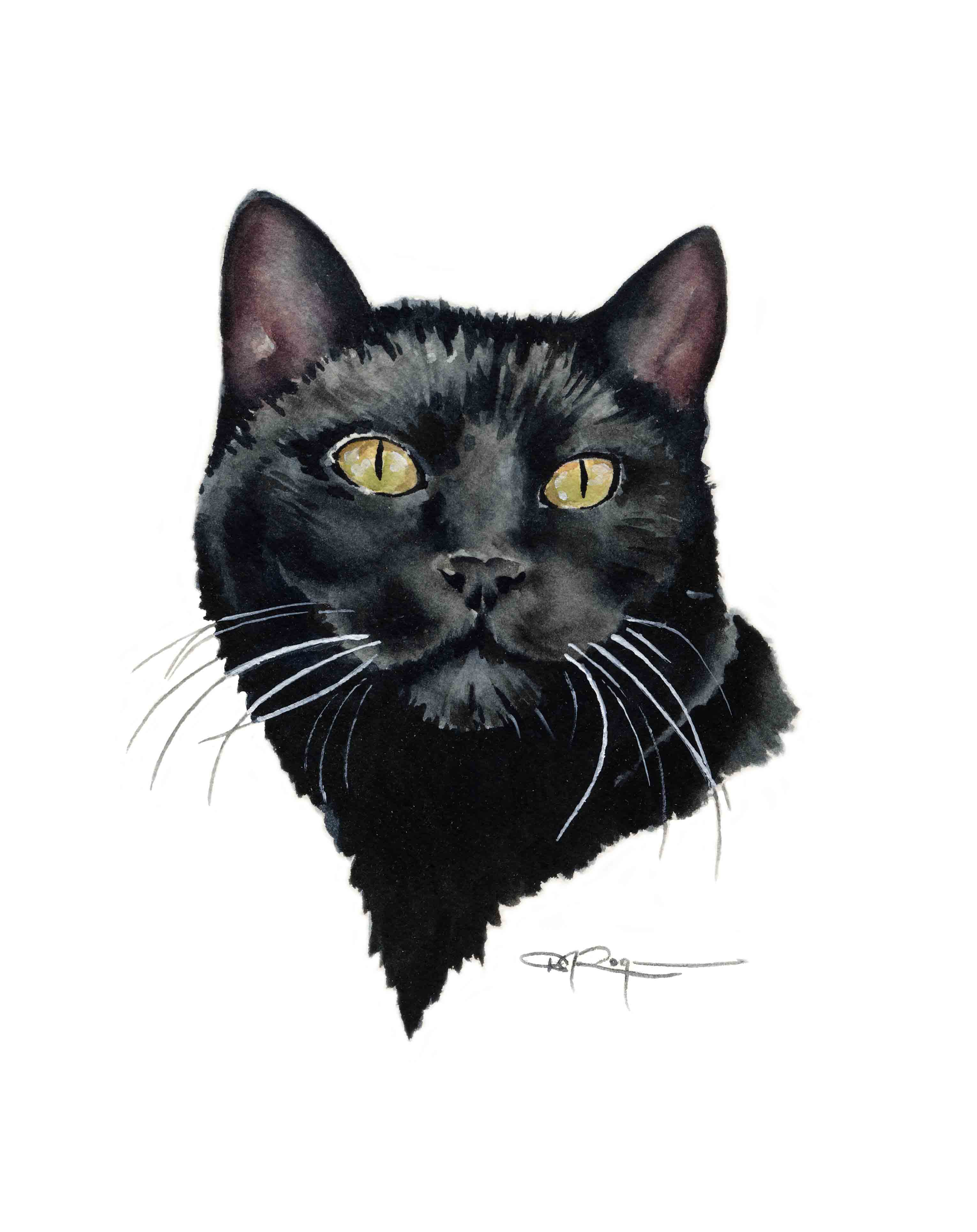 Black Cat Contemporary Watercolor Cat Art Print by Artist DJ Rogers