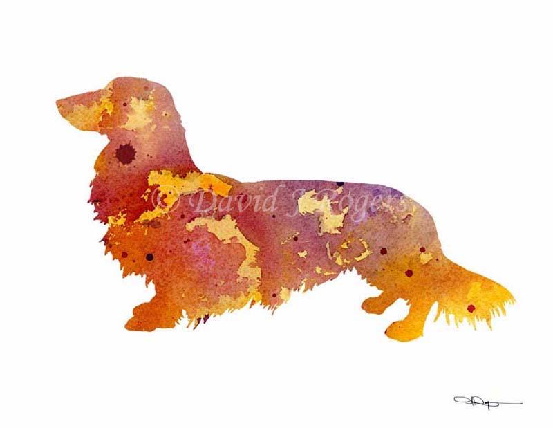 Long Haired Dachshund Abstract Watercolor Art Print by Artist DJ Rogers