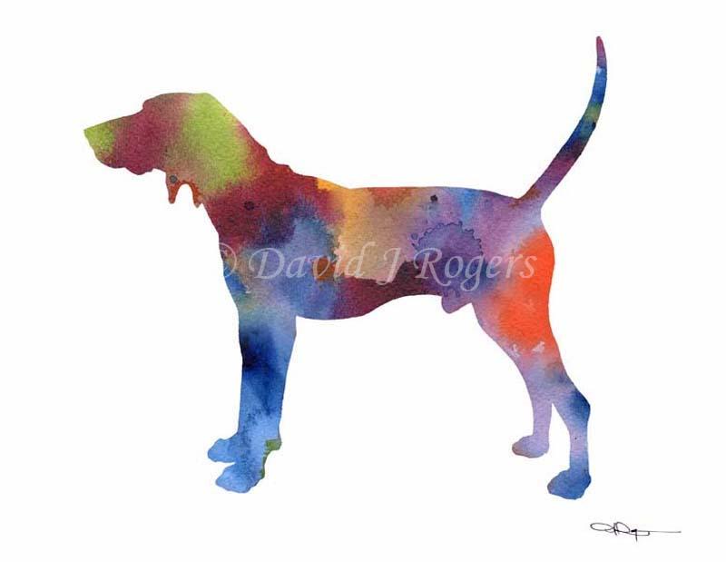 Treeing Walker Coonhound Abstract Watercolor Art Print by Artist DJ Rogers