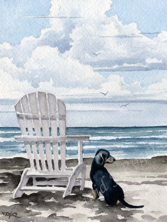 A Dachshund beach print based on a David J Rogers original watercolor