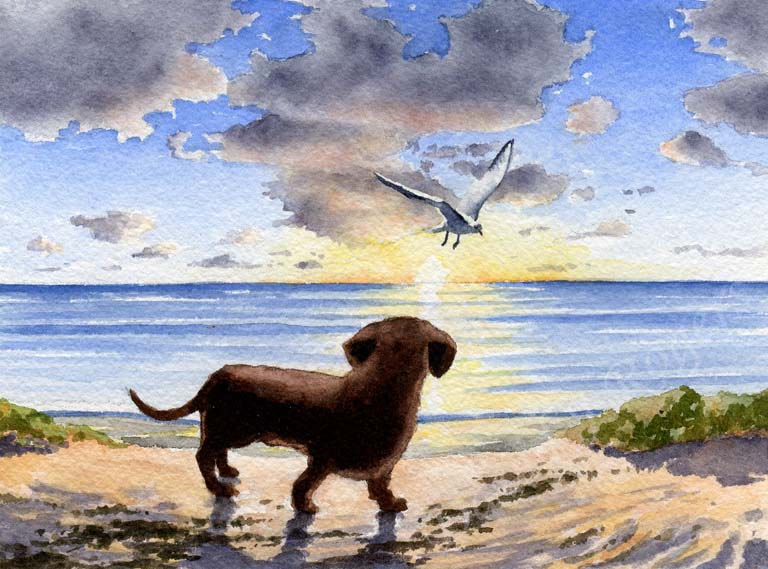 A Dachshund sunset print based on a David J Rogers original watercolor