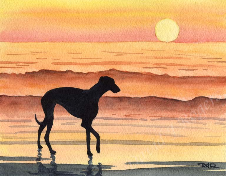 A Greyhound sunset print based on a David J Rogers original watercolor