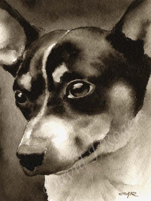 A Rat Terrier portrait print based on a David J Rogers original watercolor