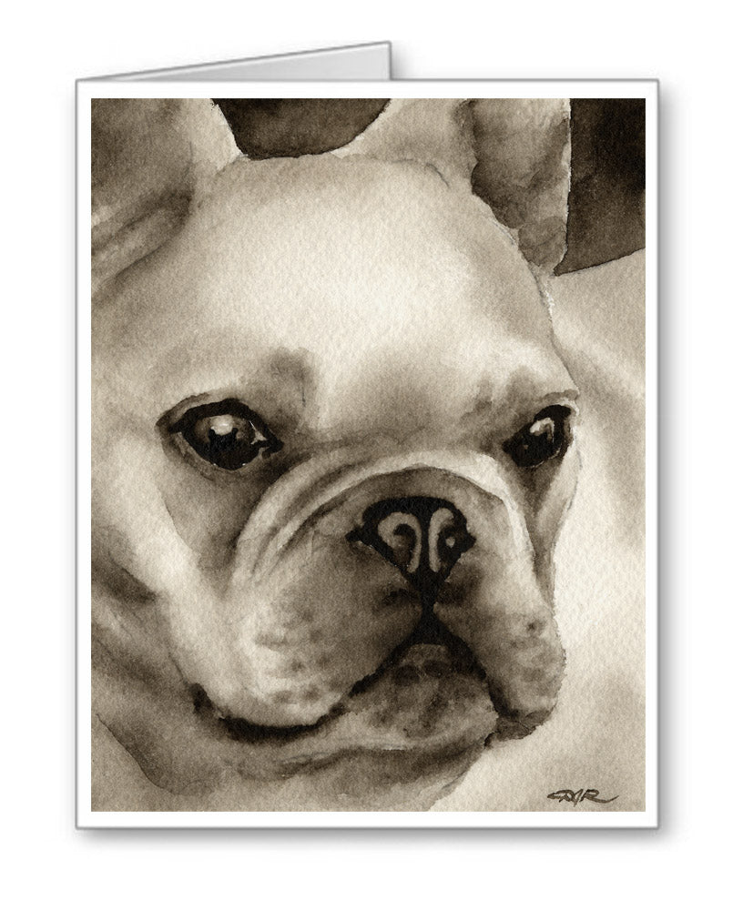 French Bulldog Watercolor Note Card Art by Artist DJ Rogers