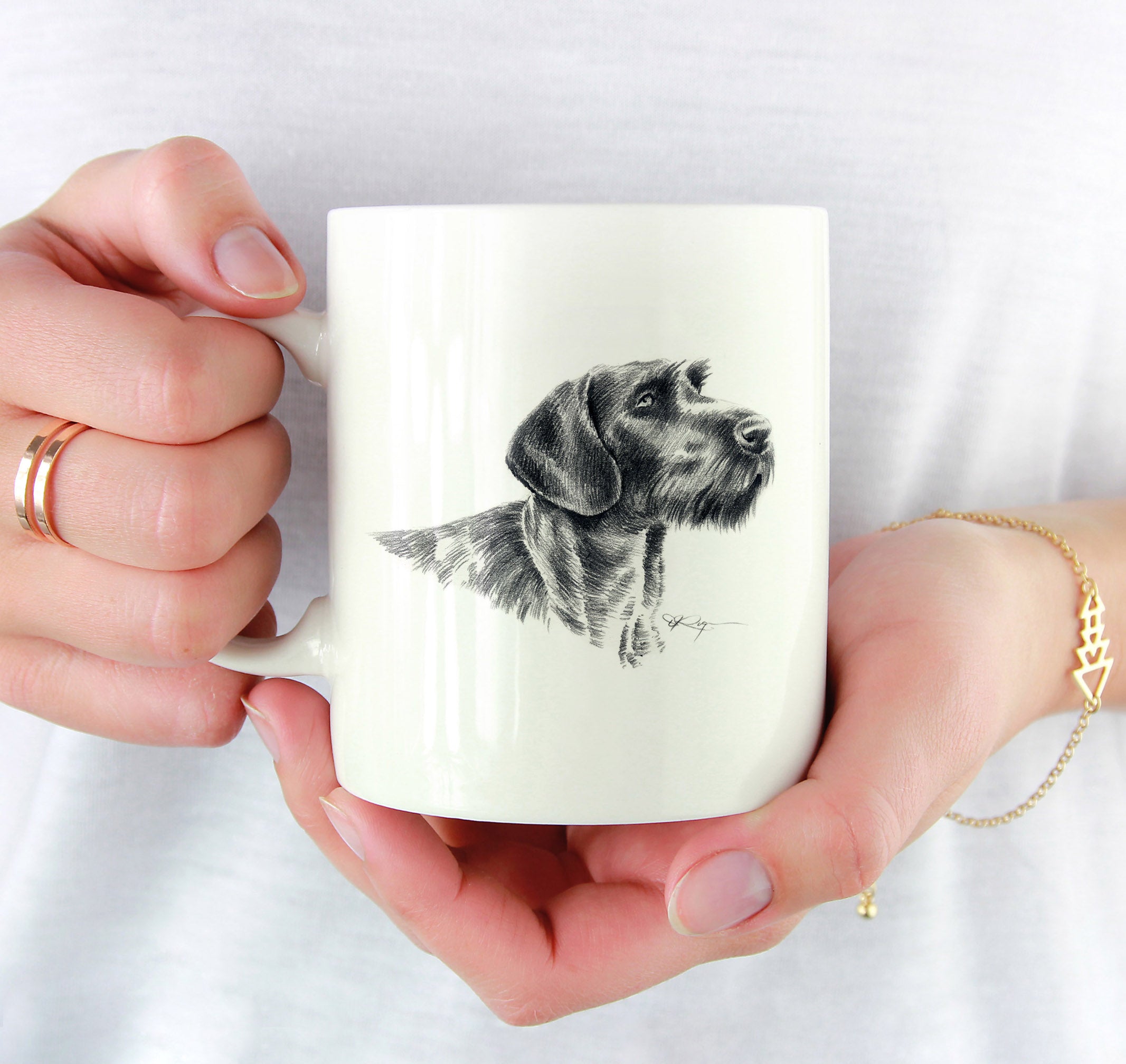 German Wirehaired Pointer Pencil Mug Art by Artist DJ Rogers