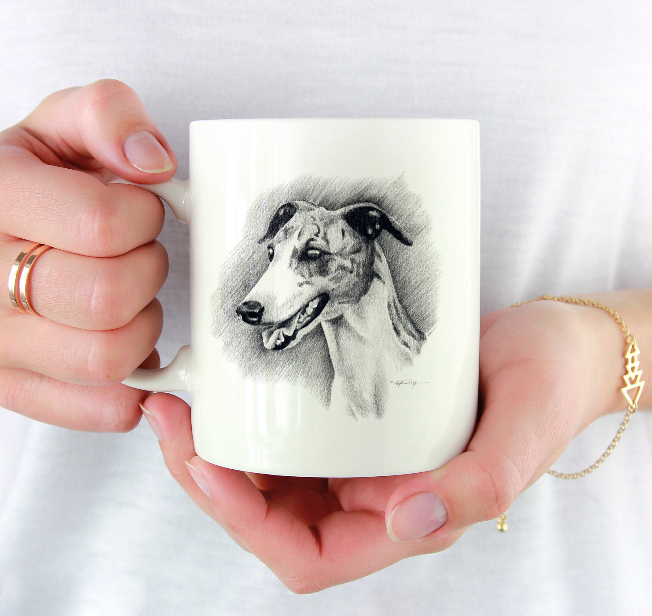 Greyhound Pencil Mug Art by Artist DJ Rogers