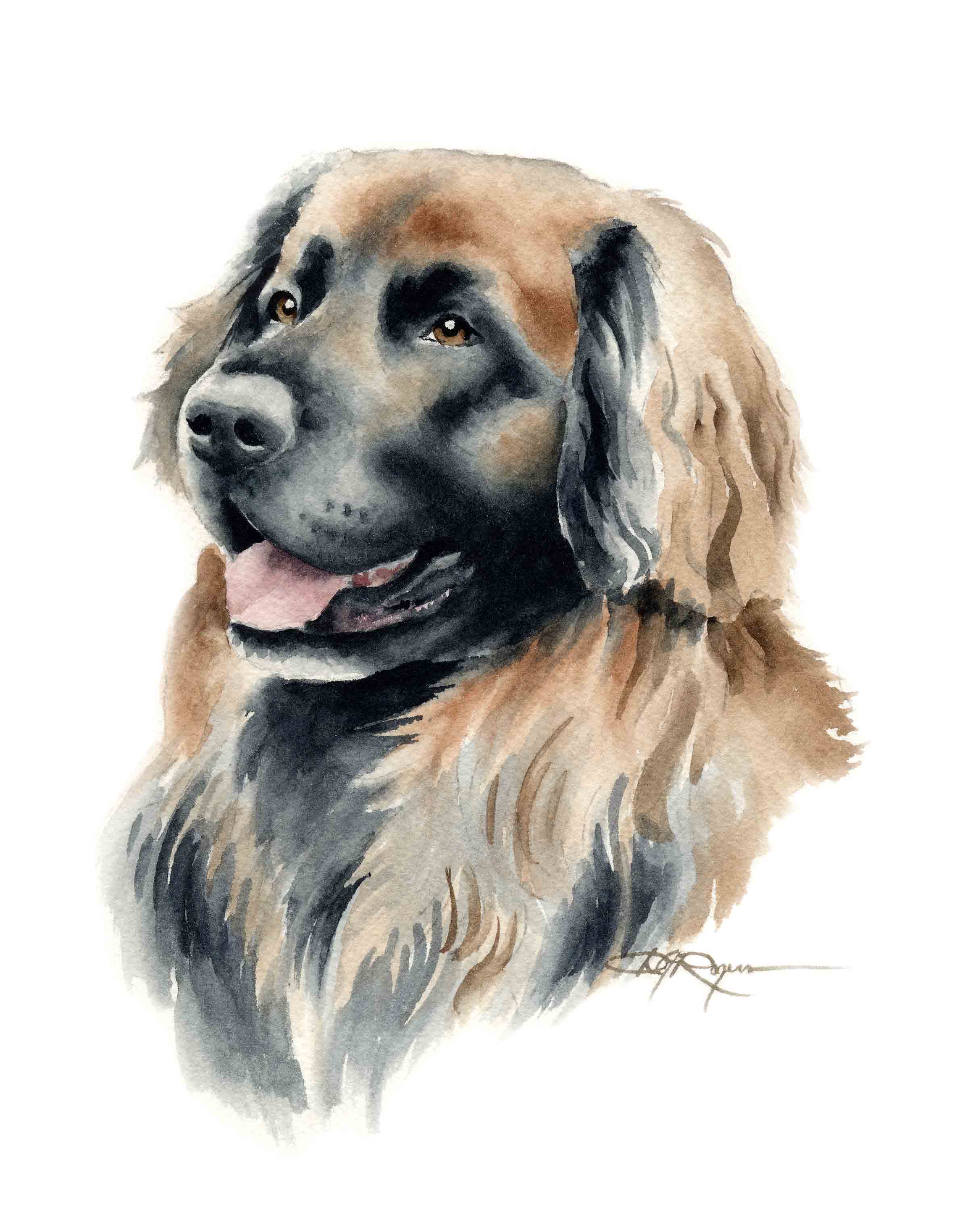 Leonberger Traditional Watercolor Art Print by Artist DJ Rogers