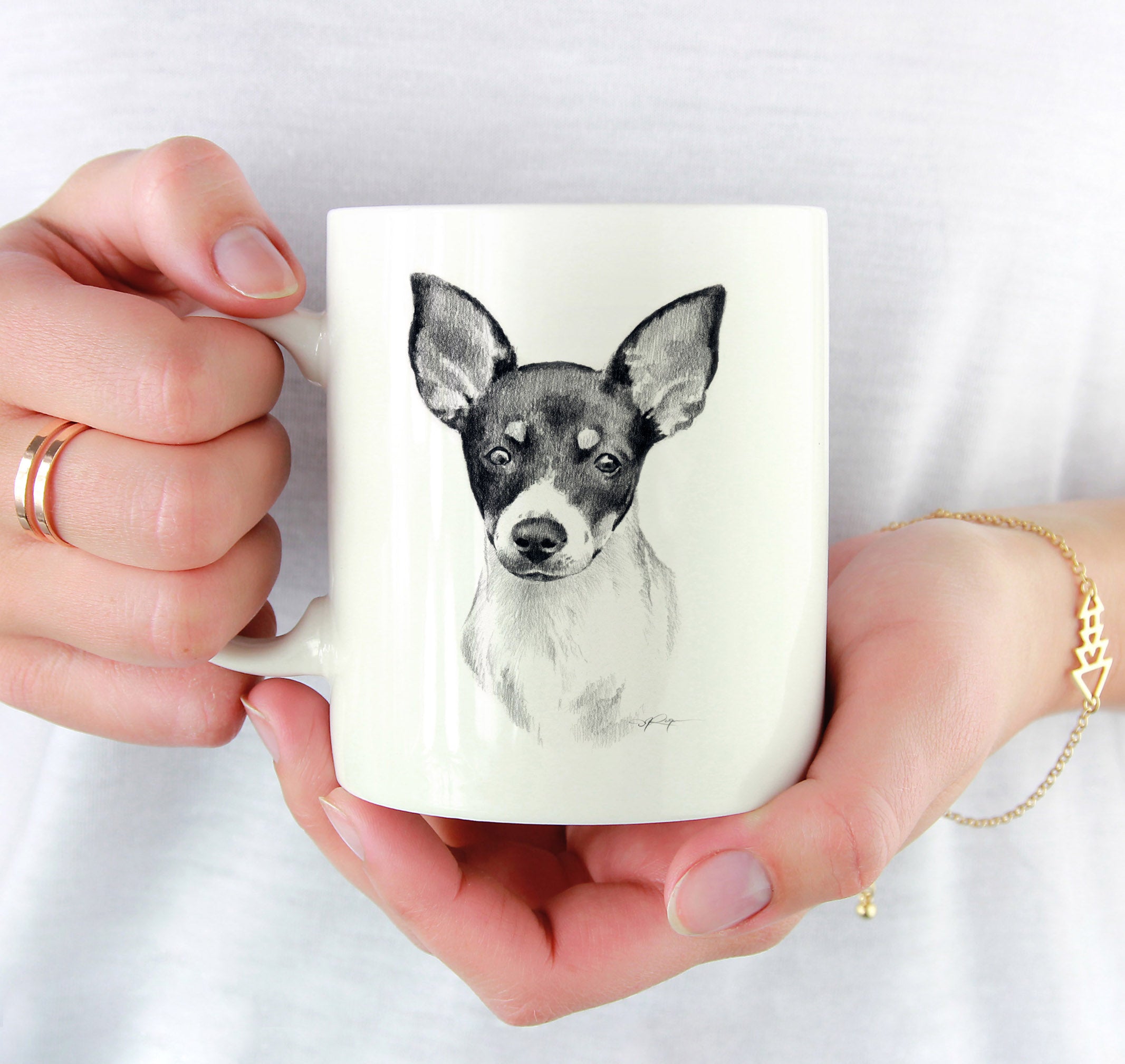 Miniature Rat Terrier Pencil Mug Art by Artist DJ Rogers