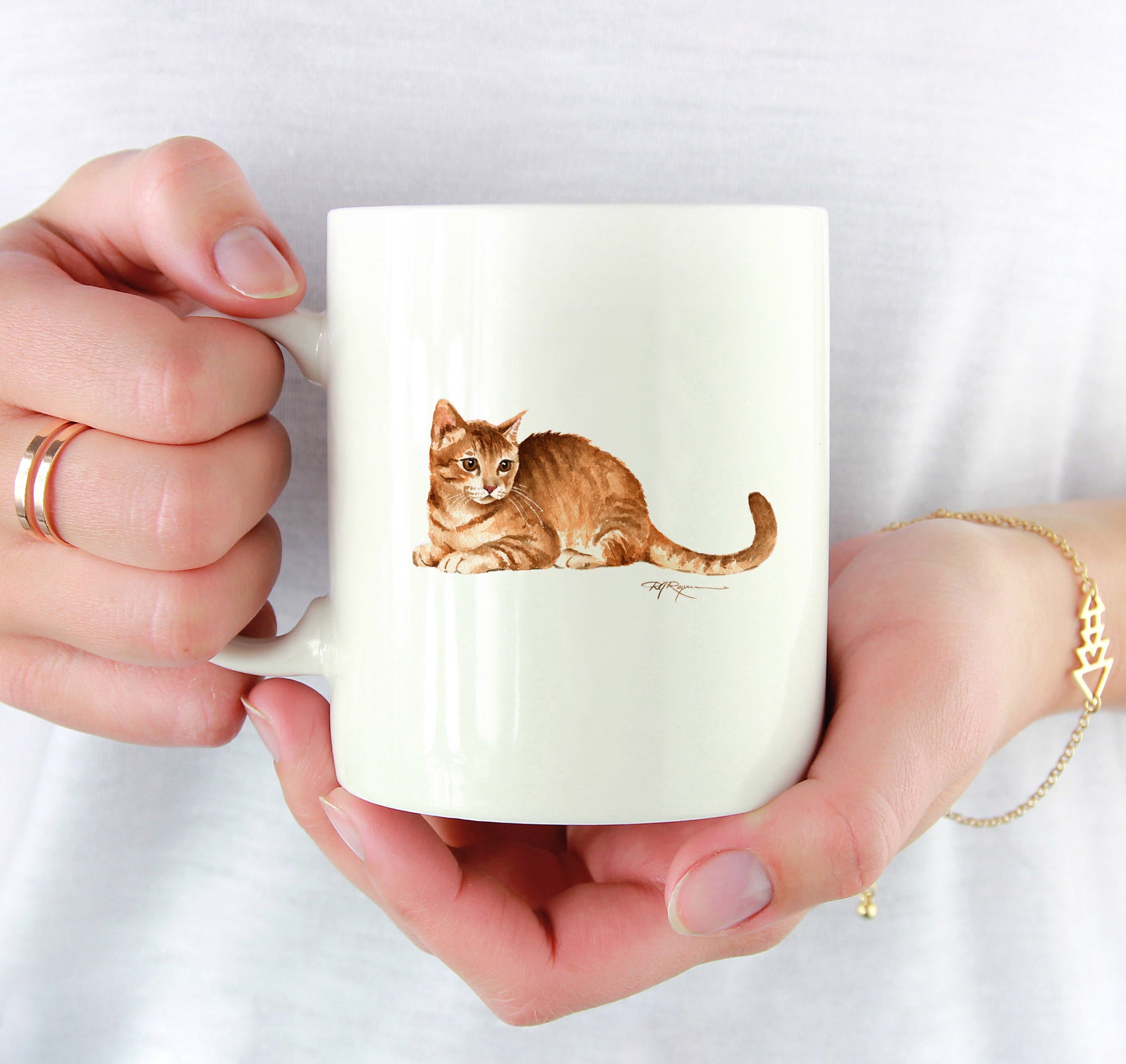 Orange Tabby Cat Kitten Traditional Watercolor Mug Art by Artist DJ Rogers