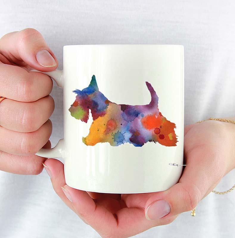 Scottish Terrier Watercolor Mug Art by Artist DJ Rogers