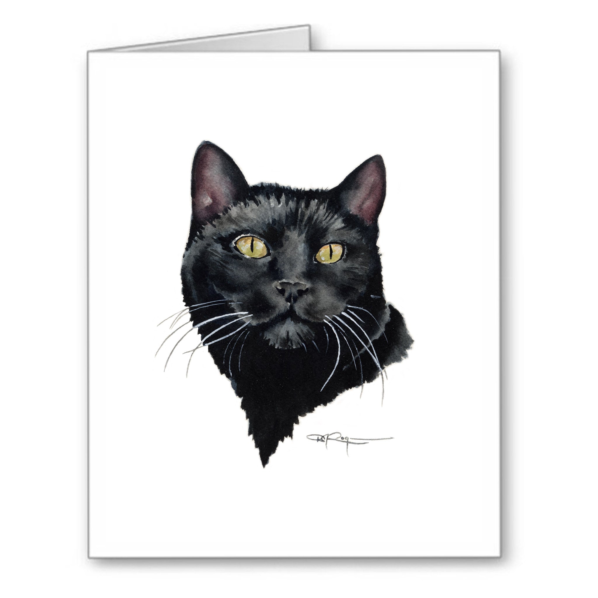 Black Cat Traditional Watercolor Note Card Art by Artist DJ Rogers
