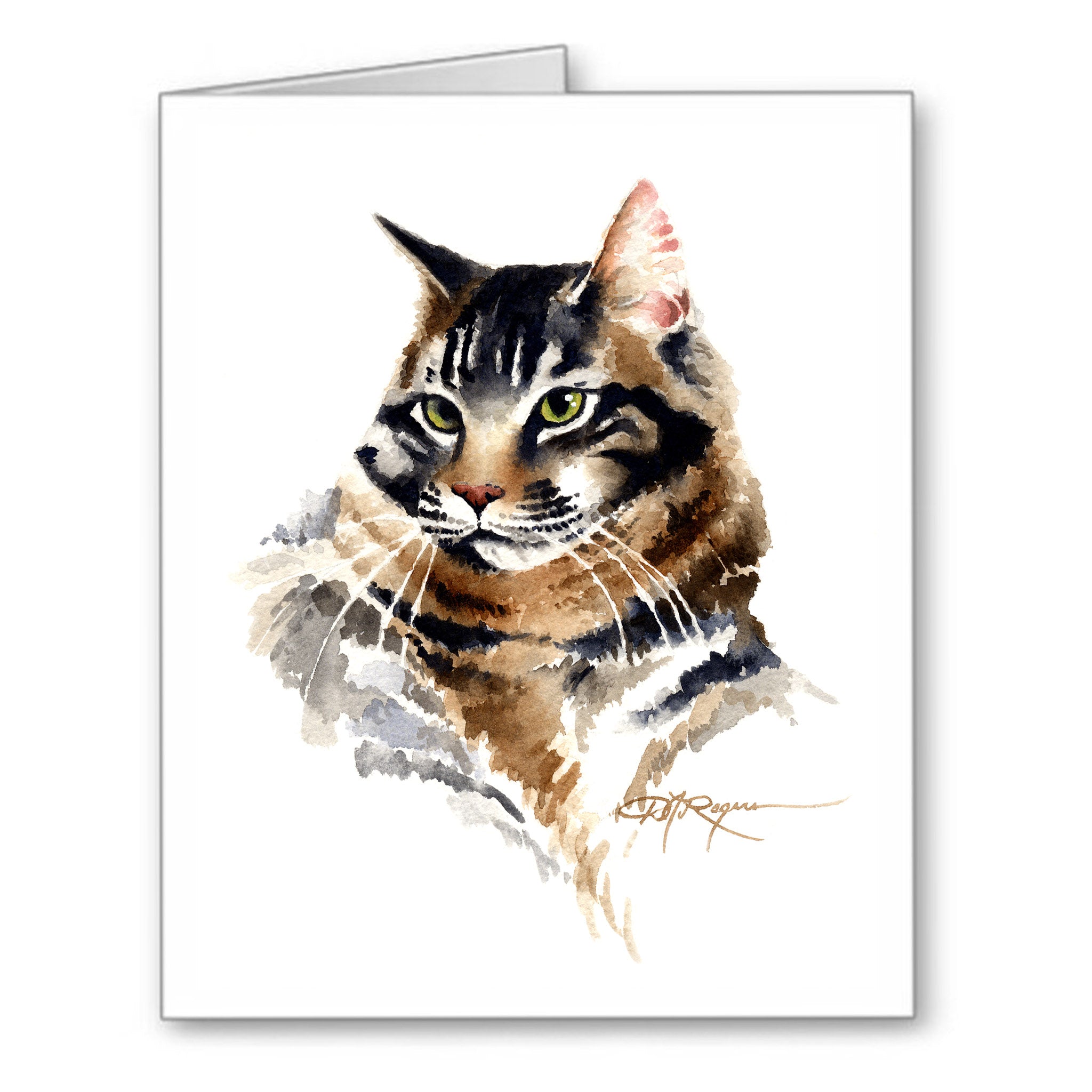 Cat Traditional Watercolor Note Card Art by Artist DJ Rogers