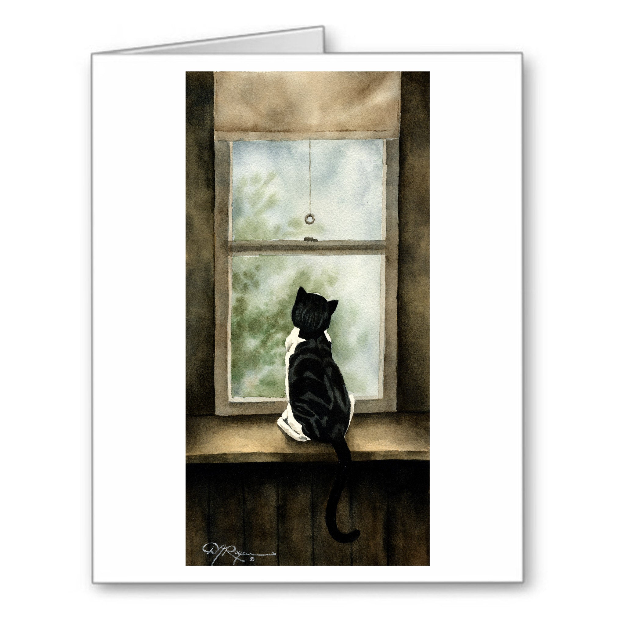 Tuxedo Cat Watercolor Note Card Art by Artist DJ Rogers