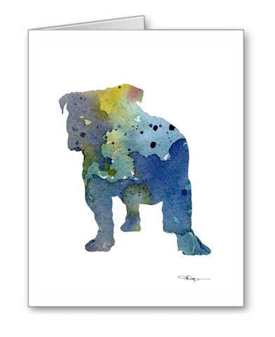 Bulldog Watercolor Note Card Art by Artist DJ Rogers