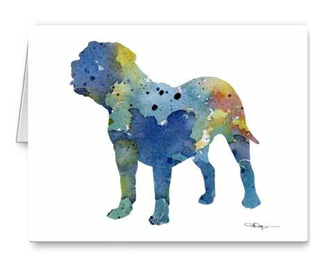 Dogue De Bordeaux Watercolor Note Card Art by Artist DJ Rogers