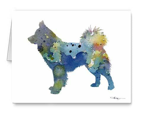 Icelandic Sheepdog Watercolor Note Card Art by Artist DJ Rogers