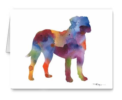Mastiff Watercolor Note Card Art by Artist DJ Rogers