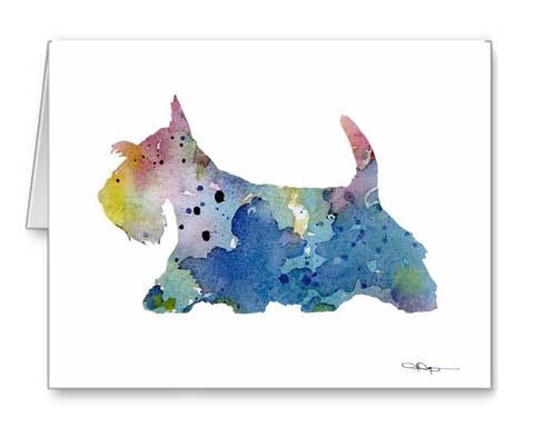 Scottish Terrier Watercolor Note Card Art by Artist DJ Rogers