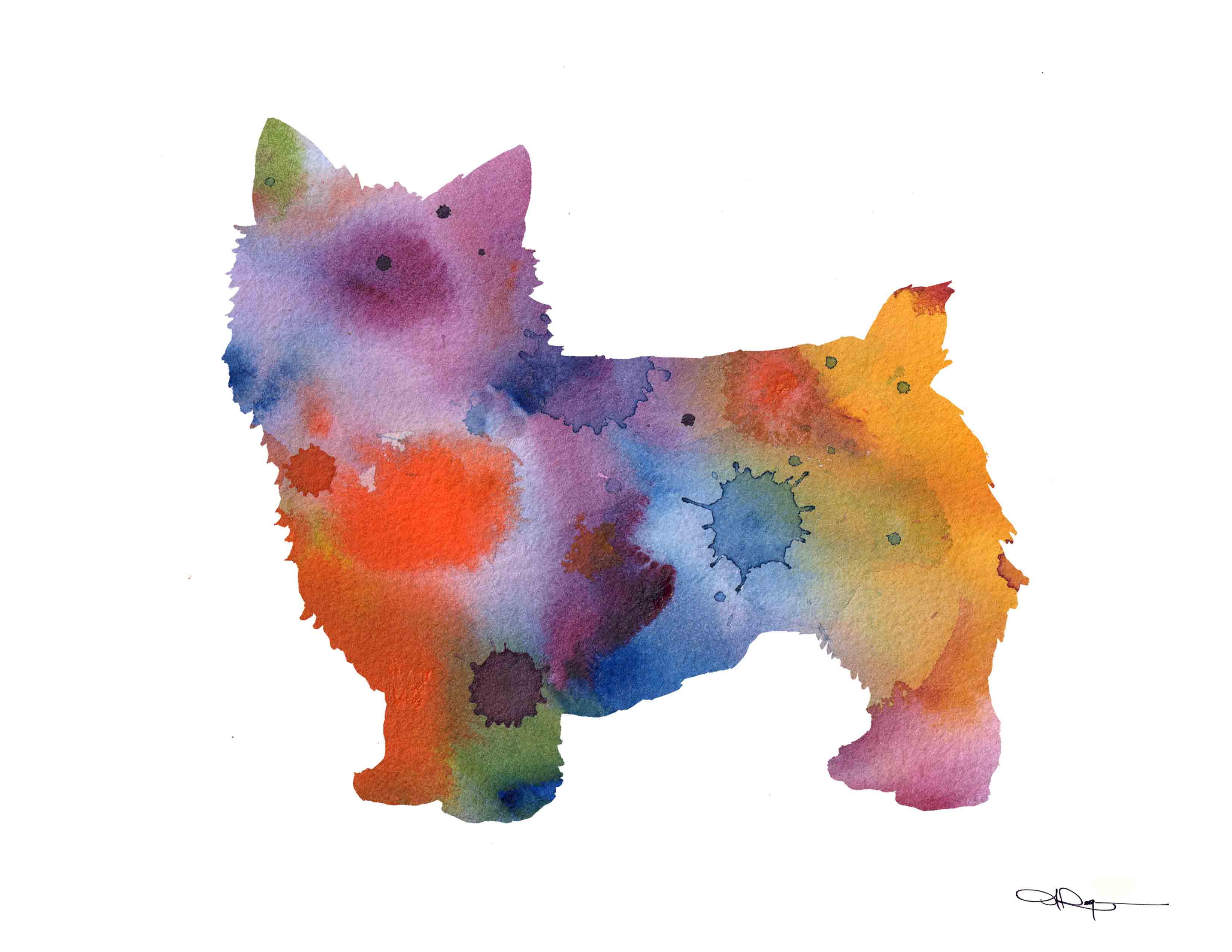 Norwich Terrier Abstract Watercolor Art Print by Artist DJ Rogers