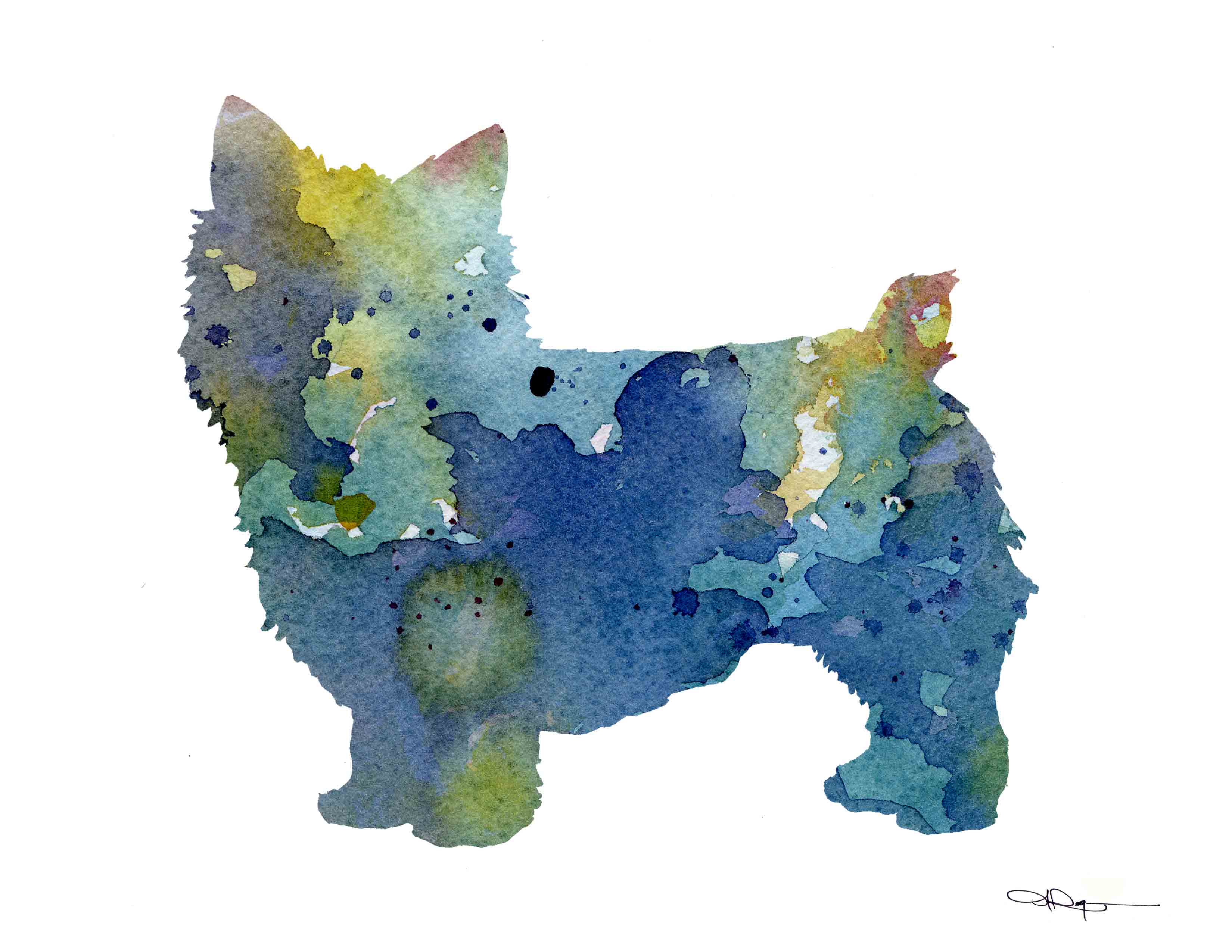 Norwich Terrier Abstract Watercolor Art Print by Artist DJ Rogers
