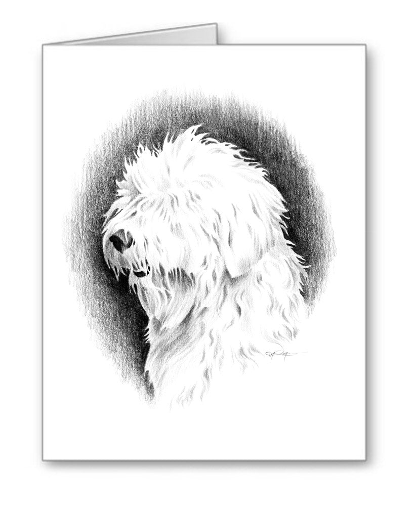 Old English Sheepdog Pencil Note Card Art by Artist DJ Rogers