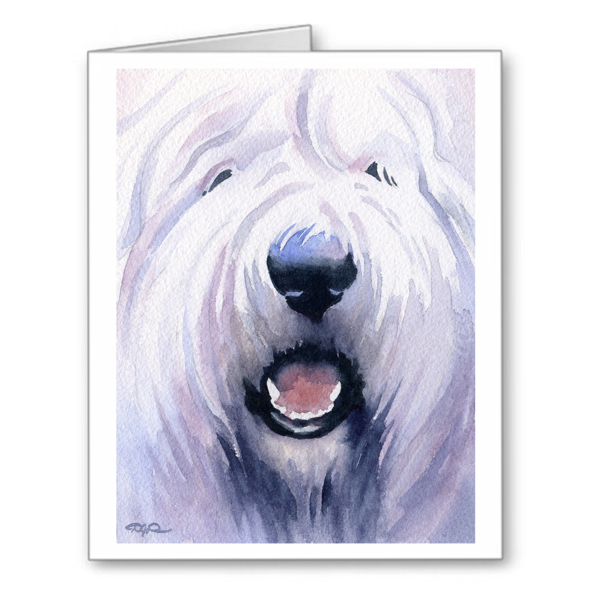 Old English Sheepdog Watercolor Note Card Art by Artist DJ Rogers