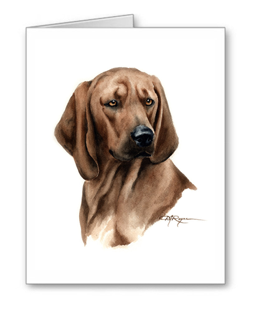 Redbone Coonhound Watercolor Note Card Art by Artist DJ Rogers