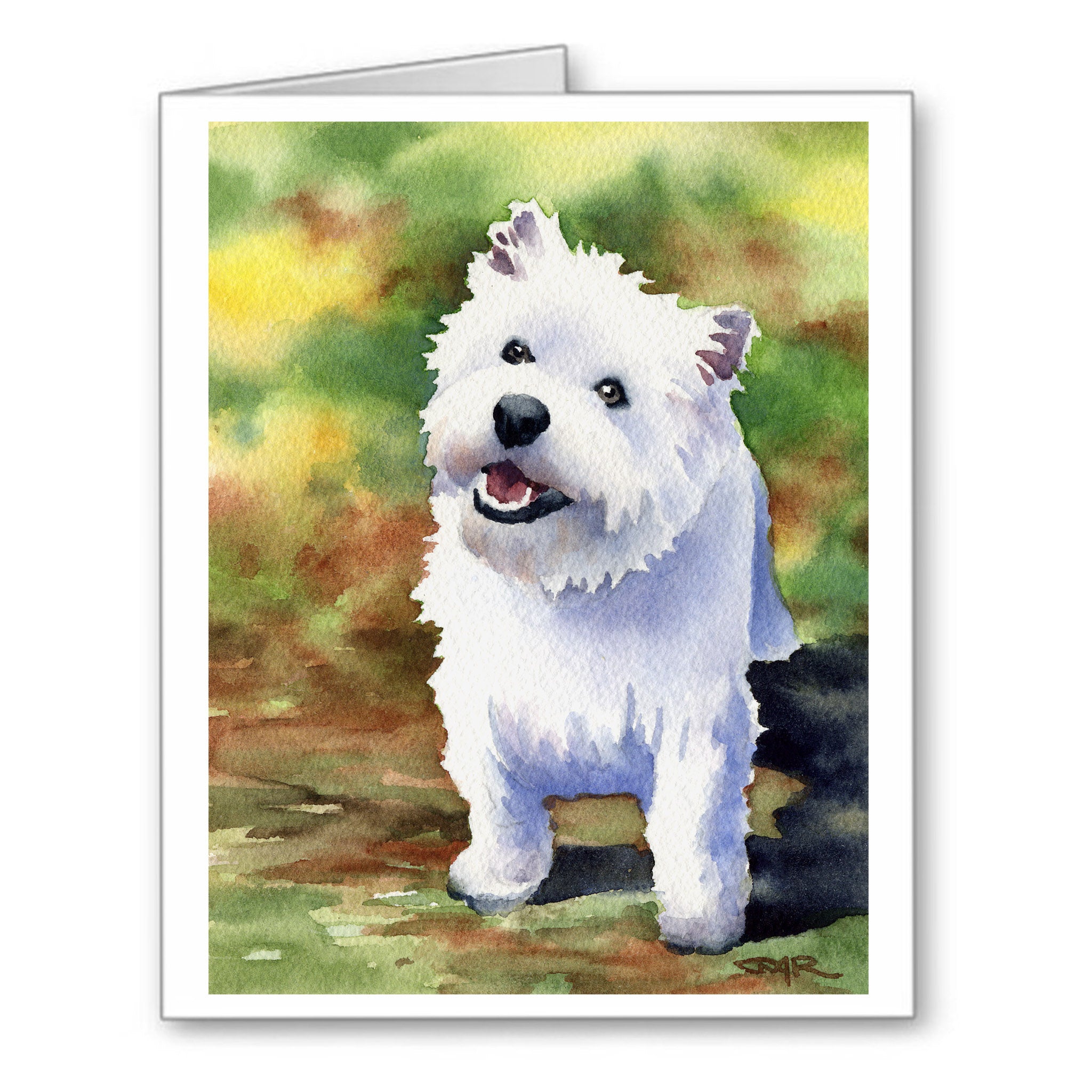 West Highland Terrier Watercolor Note Card Art by Artist DJ Rogers