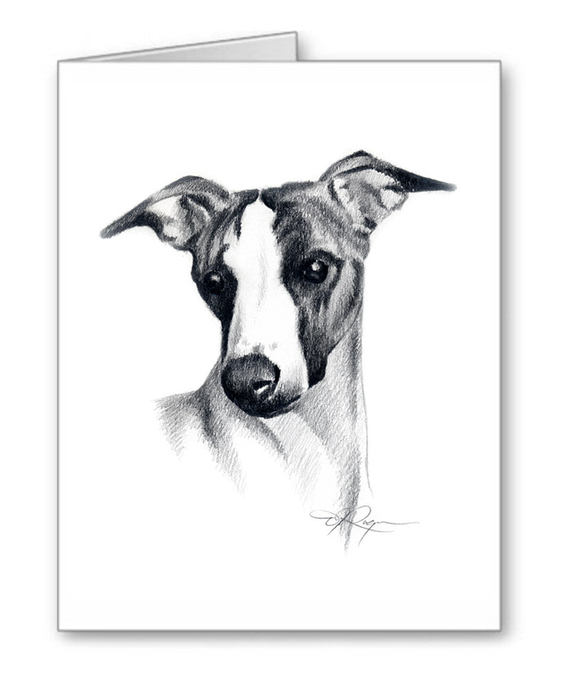 Whippet Pencil Note Card Art by Artist DJ Rogers