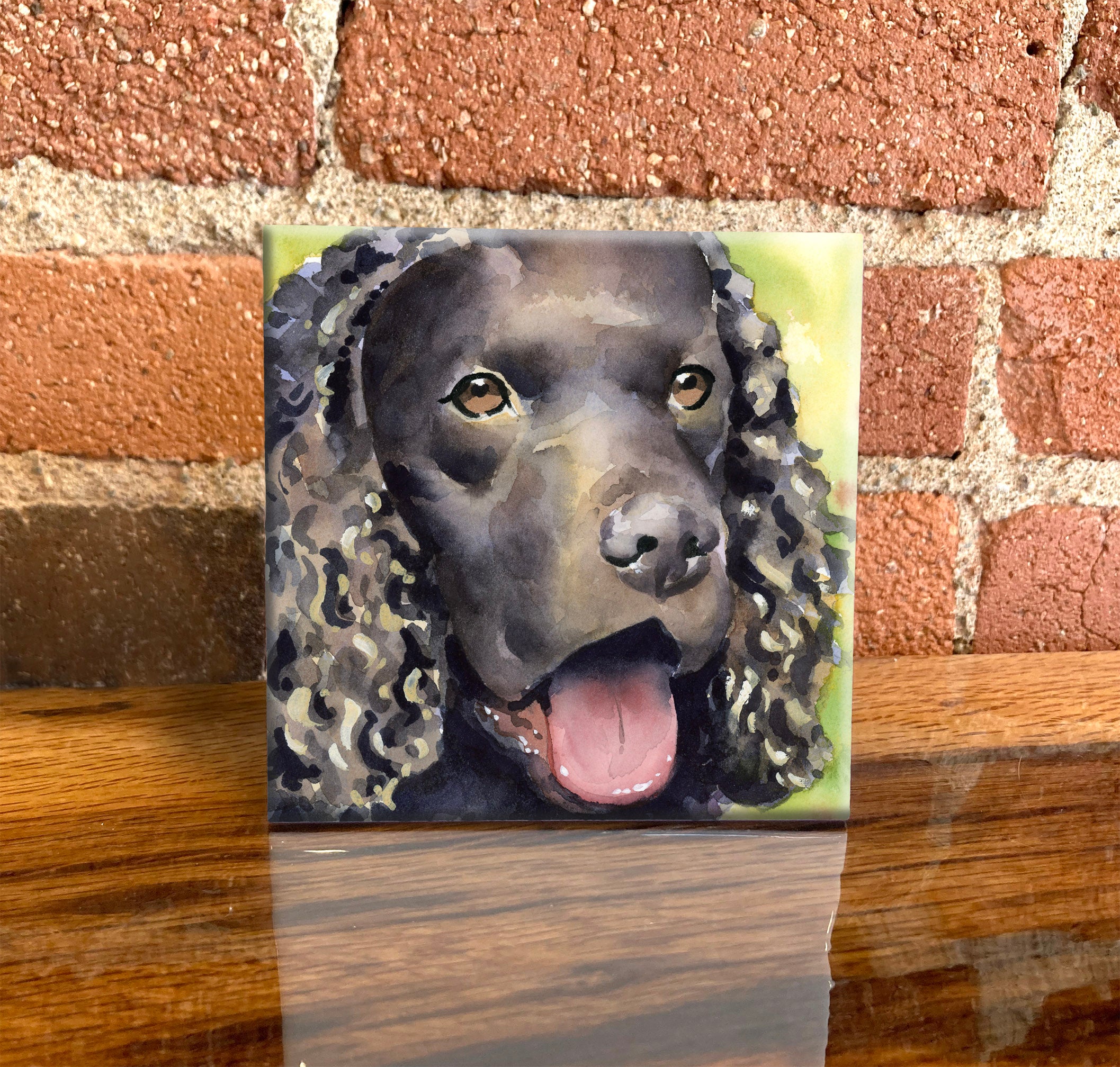 American Water Spaniel Contemporary Watercolor Dog Art Decorative Tile by Artist DJ Rogers