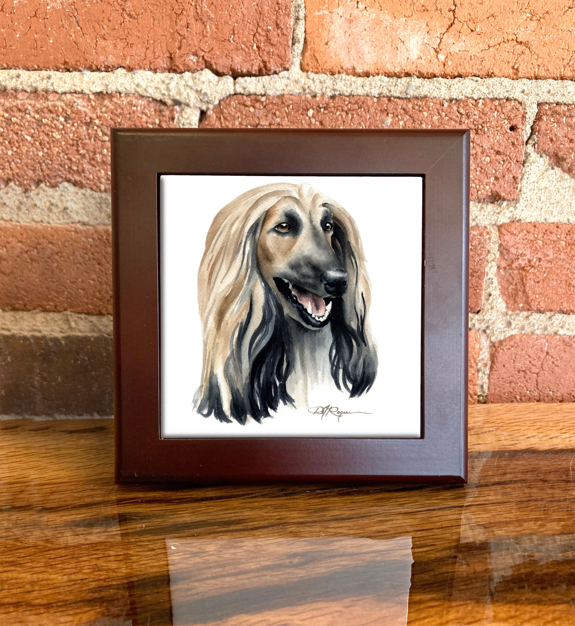 Afghan Hound Traditional Watercolor Dog Art Decorative Tile by Artist DJ Rogers