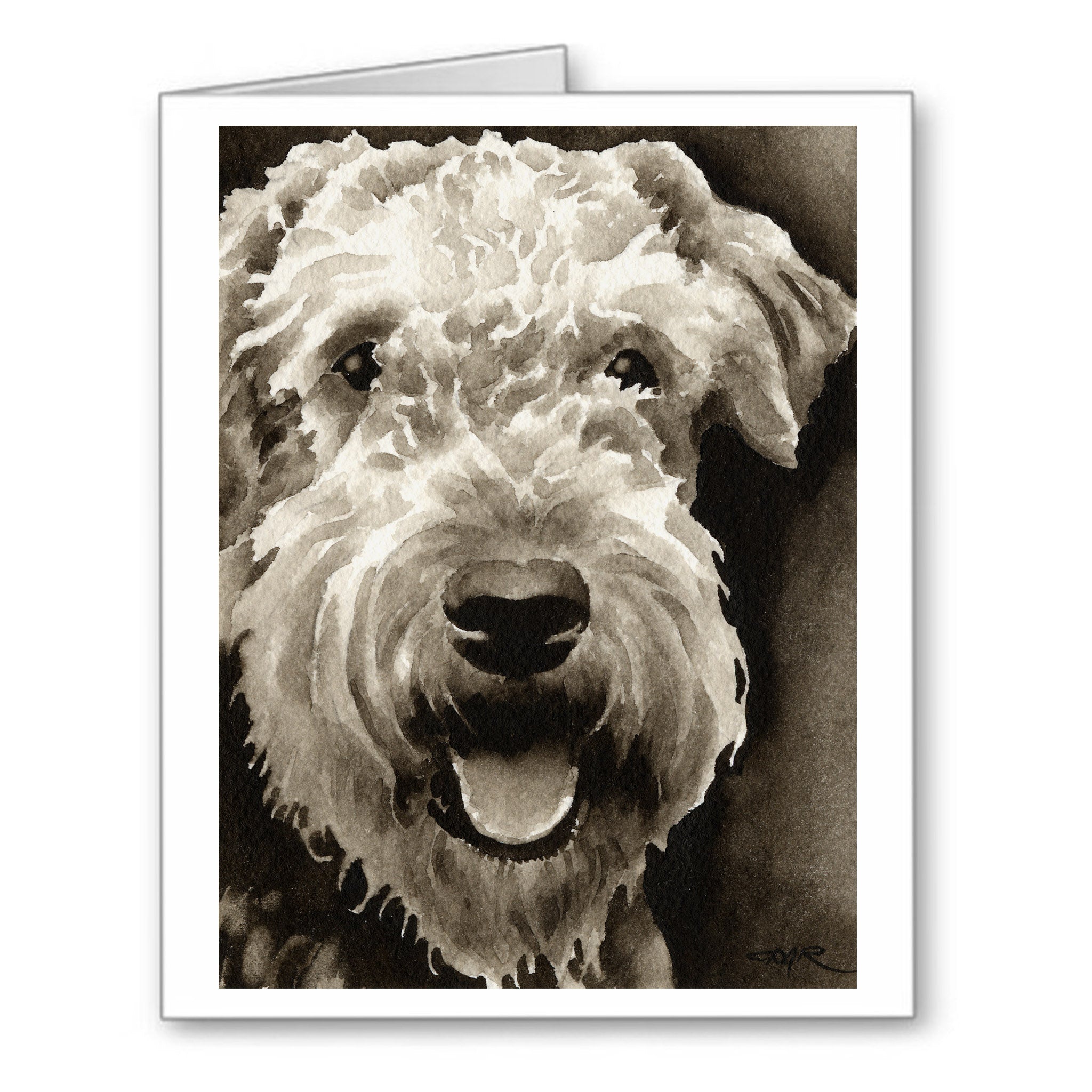 Airedale Terrier Watercolor Note Card Art by Artist DJ Rogers