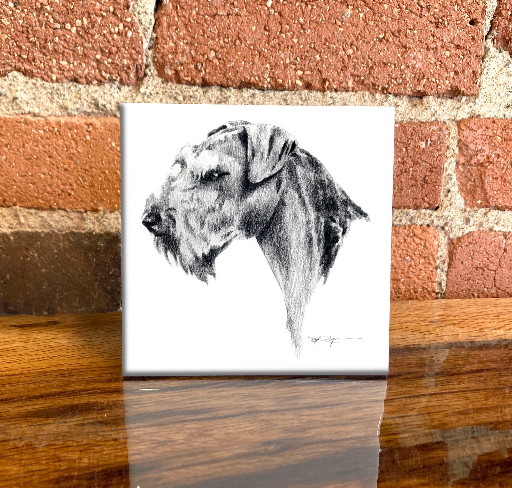 Airedale Terrier Pencil Dog Art Decorative Tile by Artist DJ Rogers