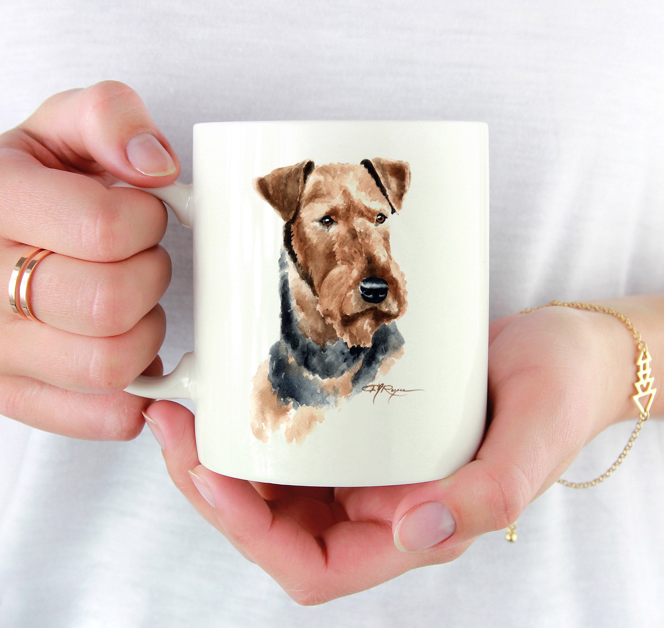 Airedale Terrier Watercolor Mug Art by Artist DJ Rogers