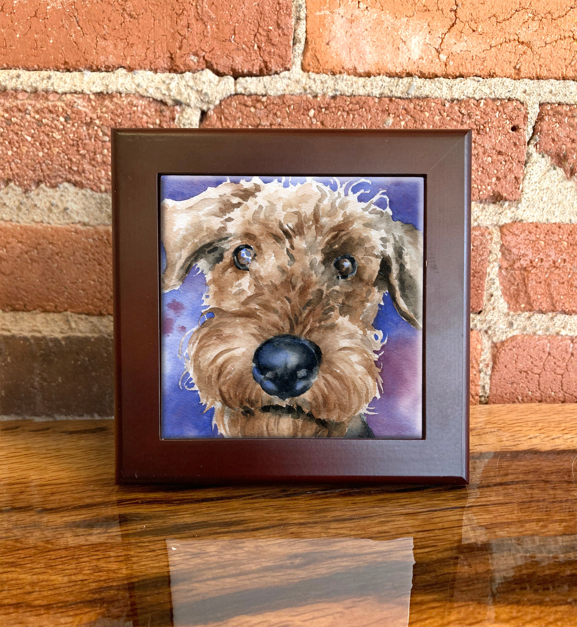 Airedale Terrier Contemporary Watercolor Dog Art Decorative Tile by Artist DJ Rogers