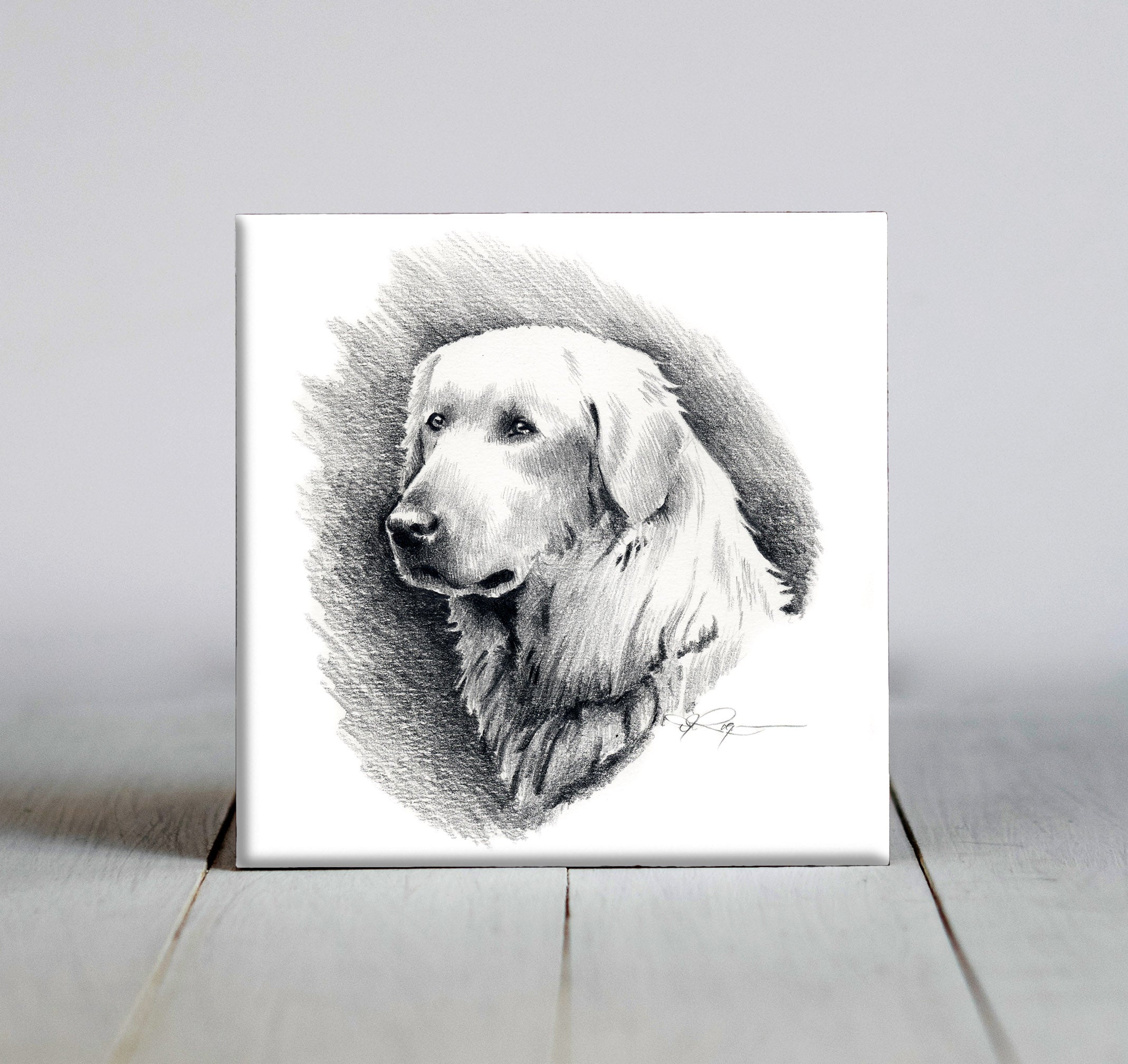 Akbash Pencil Dog Art Decorative Tile by Artist DJ Rogers