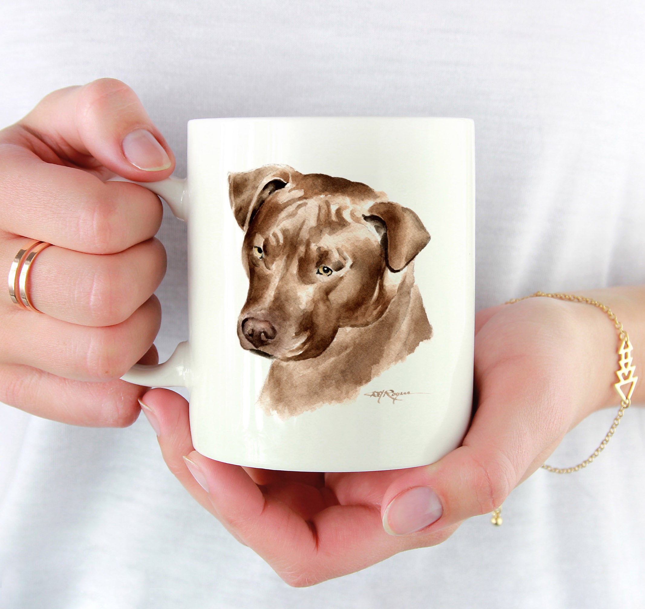 American Pit Bull Terrier Watercolor Mug Art by Artist DJ Rogers