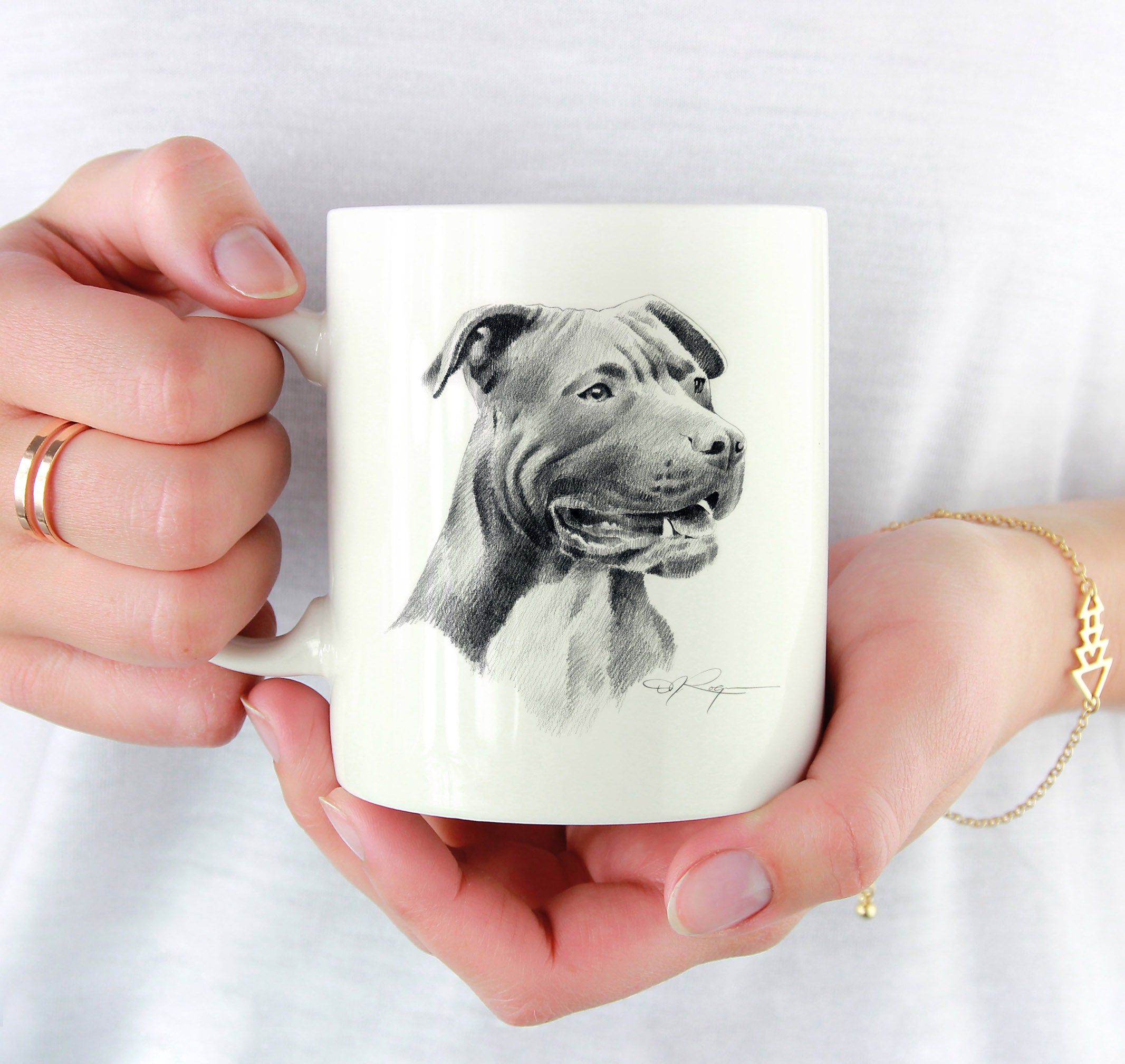 American Pit Bull Terrier Pencil Mug Art by Artist DJ Rogers
