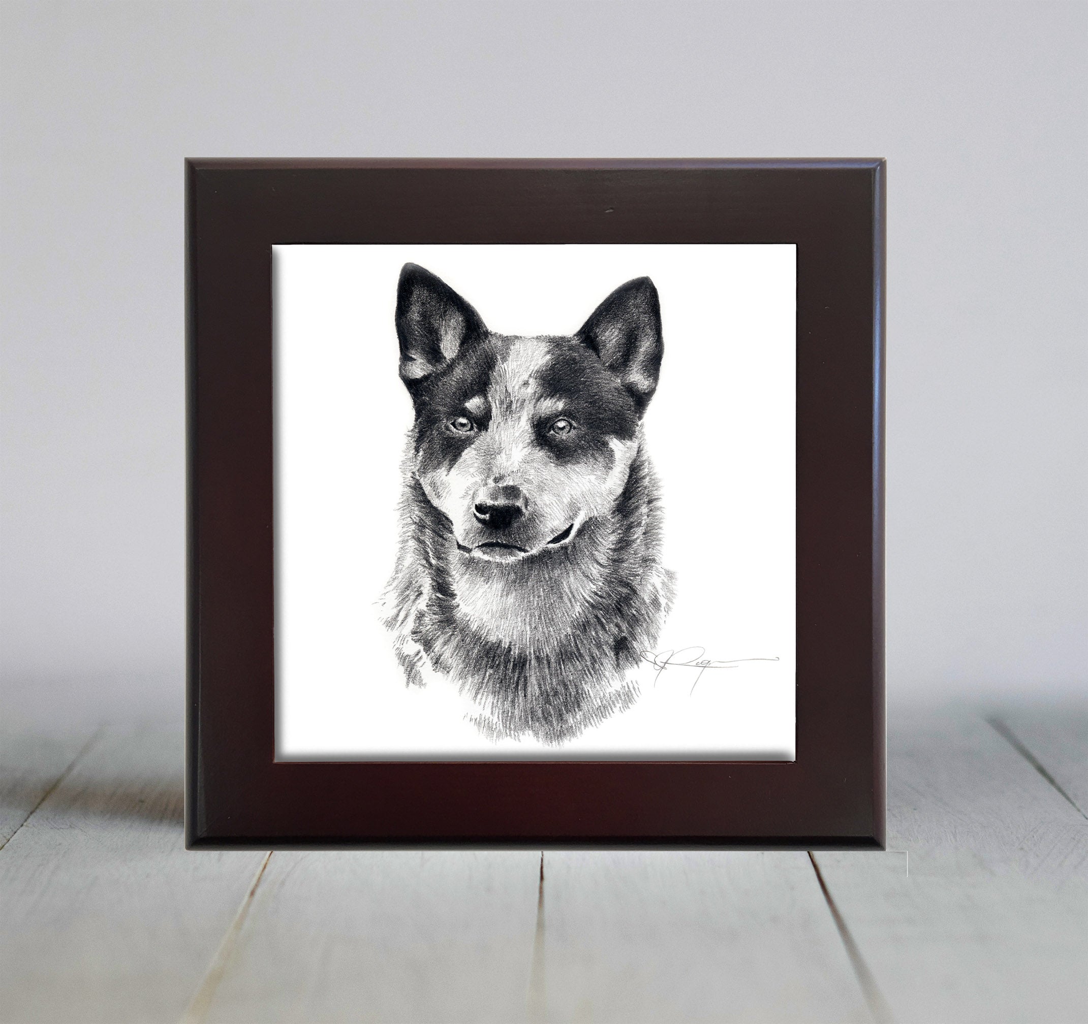 Australian Cattle Dog Pencil Dog Art Decorative Tile by Artist DJ Rogers