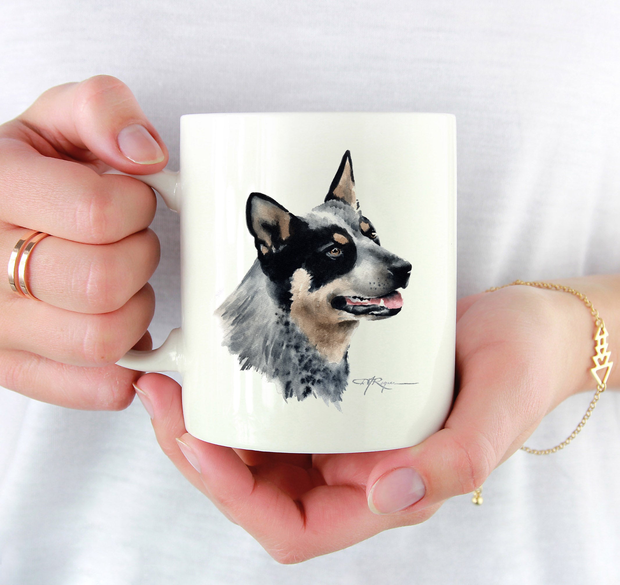 Australian Cattle Dog Watercolor Mug Art by Artist DJ Rogers