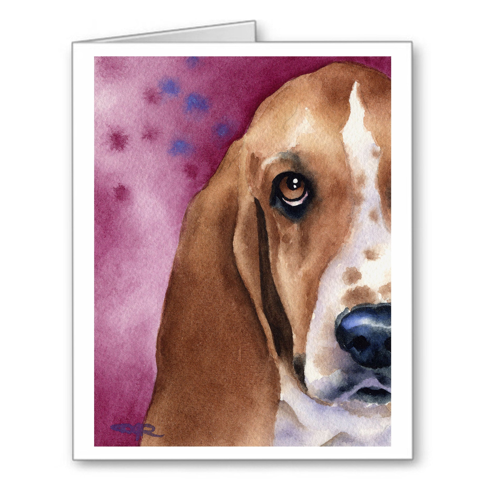 Basset Hound Watercolor Note Card Art by Artist DJ Rogers
